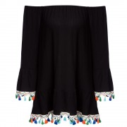 SWEET OFF THE SHOULDER FLARE SLEEVE RUFFLE TASSEL LOOSE T-SHIRT FOR WOMEN
