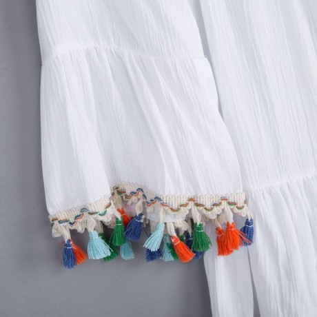 SWEET OFF THE SHOULDER FLARE SLEEVE RUFFLE TASSEL LOOSE T-SHIRT FOR WOMEN