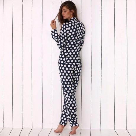 TURN DOWN COLLAR ALLOVER POLKA DOT PRINT SOFT PAJAMA FOR WOMEN