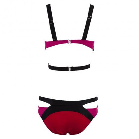 SEXY SPAGHETTI PUSH UP COLOR BLOCK LOW WAIST TWO PIECE SWIMWEAR FOR WOMEN