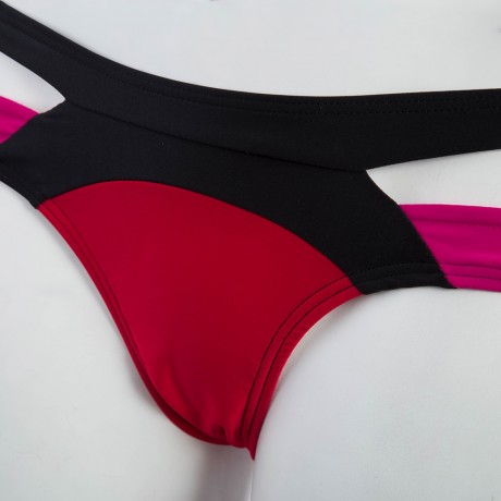 SEXY SPAGHETTI PUSH UP COLOR BLOCK LOW WAIST TWO PIECE SWIMWEAR FOR WOMEN