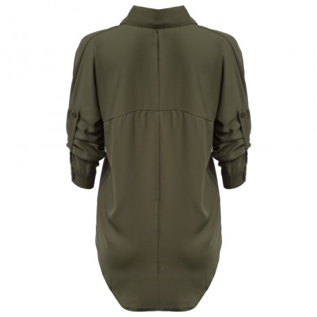 BOYFRIEND STYLE TURN DOWN COLLAR LOOSE CHIFFON BLOUSE FOR WOMEN