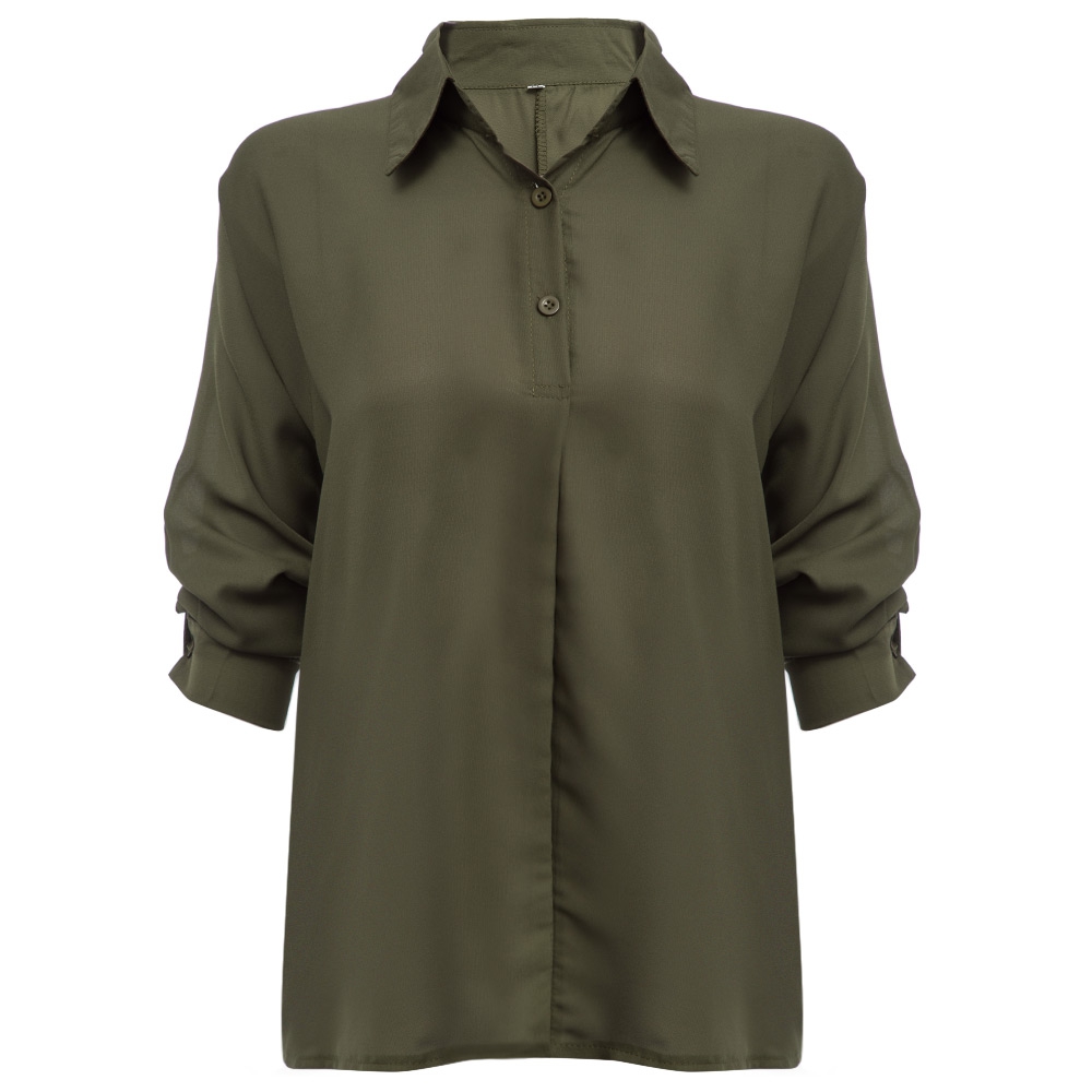 BOYFRIEND STYLE TURN DOWN COLLAR LOOSE CHIFFON BLOUSE FOR WOMEN