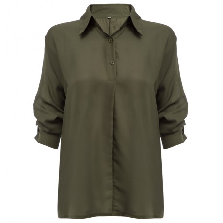 BOYFRIEND STYLE TURN DOWN COLLAR LOOSE CHIFFON BLOUSE FOR WOMEN