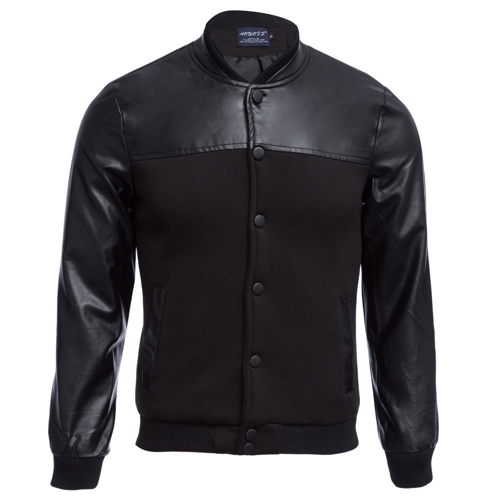 STYLISH PATCHWORK DESIGN SLIM FIT STAND COLLAR JACKET FOR MALE