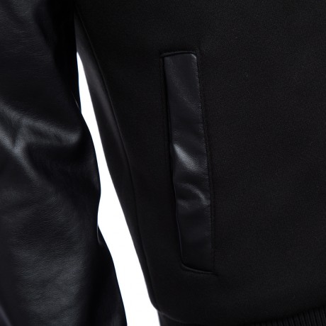 STYLISH PATCHWORK DESIGN SLIM FIT STAND COLLAR JACKET FOR MALE