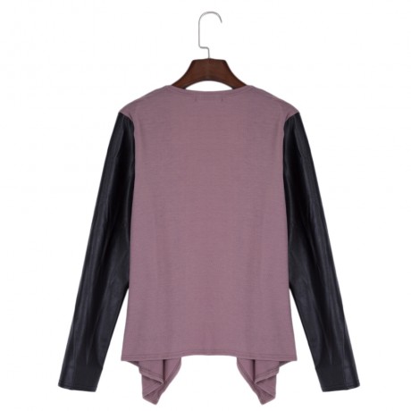 COLLARLESS LONG SLEEVE SPLICED KNITTED ASYMMETRICAL WOMEN CARDIGAN