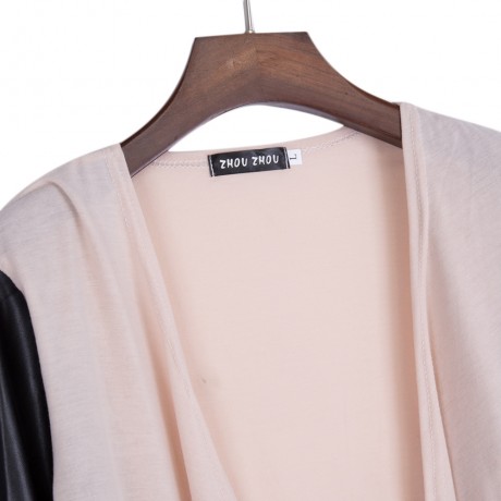 COLLARLESS LONG SLEEVE SPLICED KNITTED ASYMMETRICAL WOMEN CARDIGAN