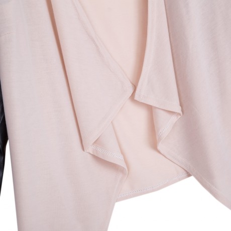 COLLARLESS LONG SLEEVE SPLICED KNITTED ASYMMETRICAL WOMEN CARDIGAN