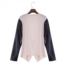 COLLARLESS LONG SLEEVE SPLICED KNITTED ASYMMETRICAL WOMEN CARDIGAN