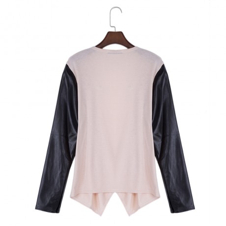 COLLARLESS LONG SLEEVE SPLICED KNITTED ASYMMETRICAL WOMEN CARDIGAN