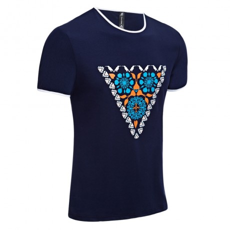 CASUAL PATTERN PRINTED ROUND NECK MEN SHORT SLEEVE SHIRT