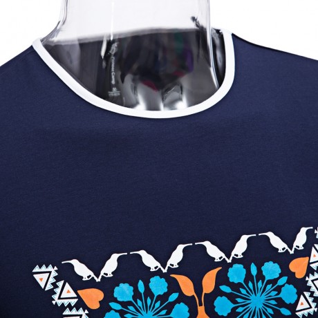 CASUAL PATTERN PRINTED ROUND NECK MEN SHORT SLEEVE SHIRT