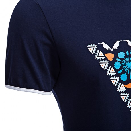 CASUAL PATTERN PRINTED ROUND NECK MEN SHORT SLEEVE SHIRT