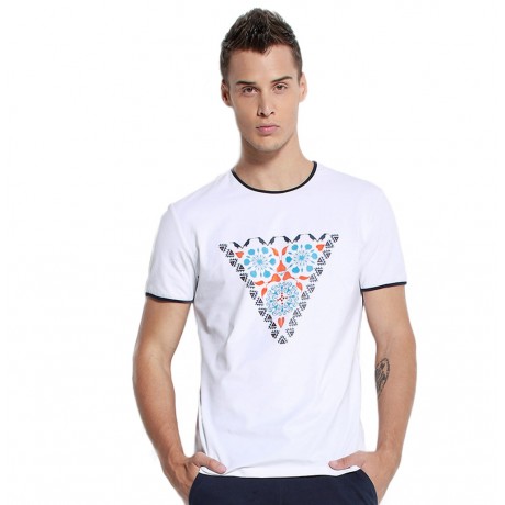 CASUAL PATTERN PRINTED ROUND NECK MEN SHORT SLEEVE SHIRT