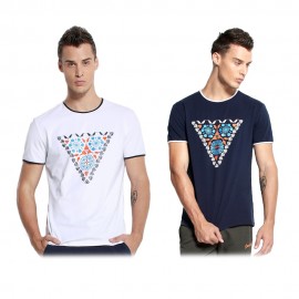 CASUAL PATTERN PRINTED ROUND NECK MEN SHORT SLEEVE SHIRT