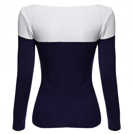 BRIEF ROUND COLLAR COLOR BLOCK KNITTED PULLOVER FOR WOMEN