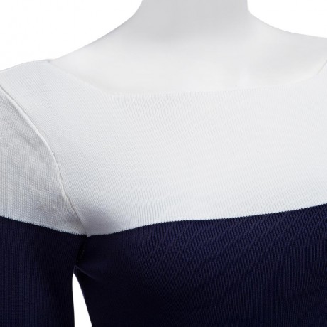 BRIEF ROUND COLLAR COLOR BLOCK KNITTED PULLOVER FOR WOMEN
