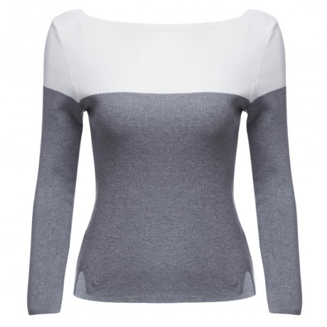 BRIEF ROUND COLLAR COLOR BLOCK KNITTED PULLOVER FOR WOMEN