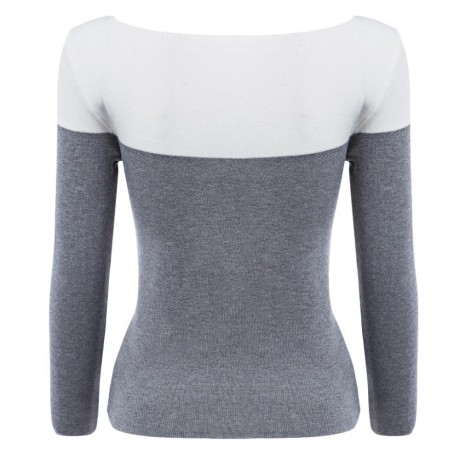 BRIEF ROUND COLLAR COLOR BLOCK KNITTED PULLOVER FOR WOMEN