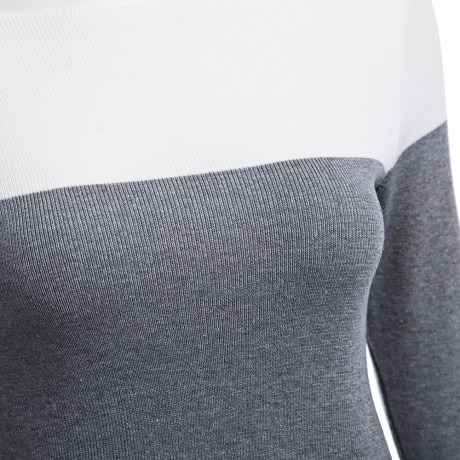 BRIEF ROUND COLLAR COLOR BLOCK KNITTED PULLOVER FOR WOMEN
