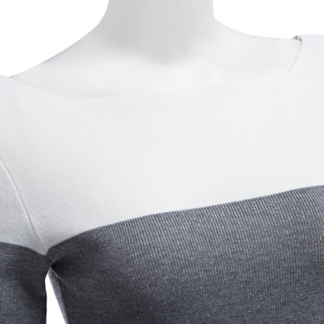 BRIEF ROUND COLLAR COLOR BLOCK KNITTED PULLOVER FOR WOMEN