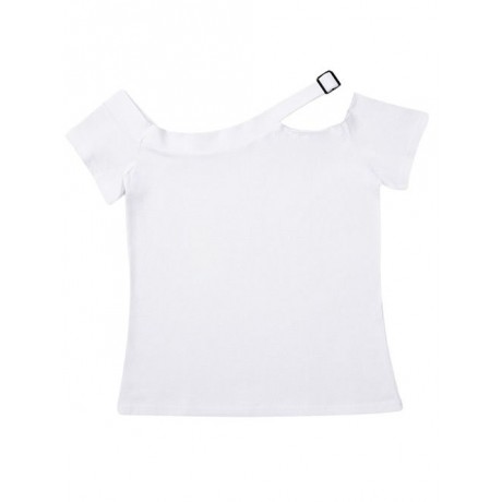 CASUAL OFF THE SHOULDER SHORT SLEEVE HOLLOW OUT SLIM T-SHIRT FOR WOMEN