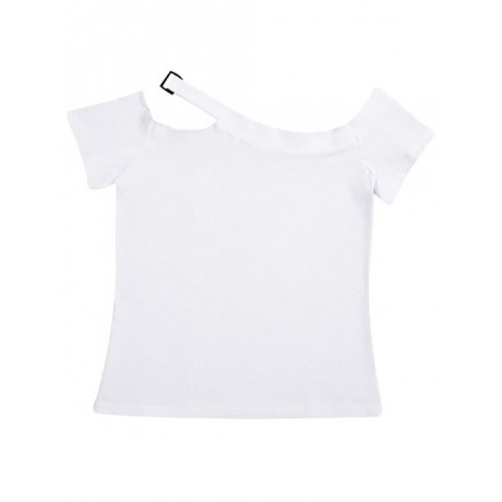 CASUAL OFF THE SHOULDER SHORT SLEEVE HOLLOW OUT SLIM T-SHIRT FOR WOMEN