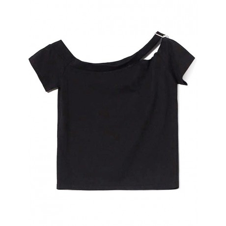 CASUAL OFF THE SHOULDER SHORT SLEEVE HOLLOW OUT SLIM T-SHIRT FOR WOMEN