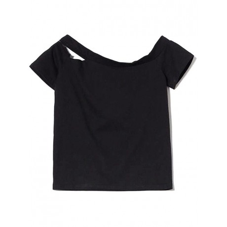 CASUAL OFF THE SHOULDER SHORT SLEEVE HOLLOW OUT SLIM T-SHIRT FOR WOMEN