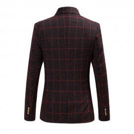 STYLISH GRID DESIGN FLORAL PRINT INSIDE TURN DOWN COLLAR MALE SLIM FIT SUIT
