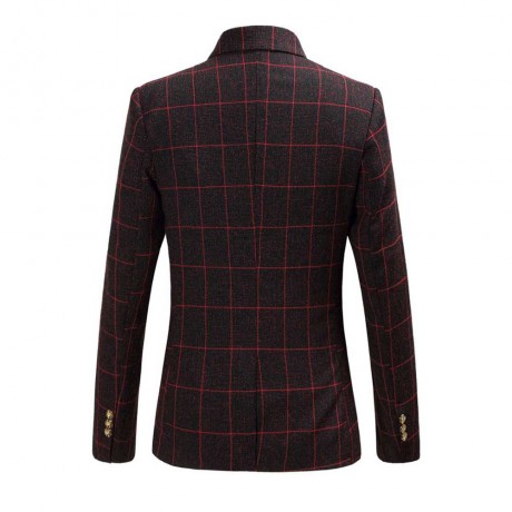 STYLISH GRID DESIGN FLORAL PRINT INSIDE TURN DOWN COLLAR MALE SLIM FIT SUIT