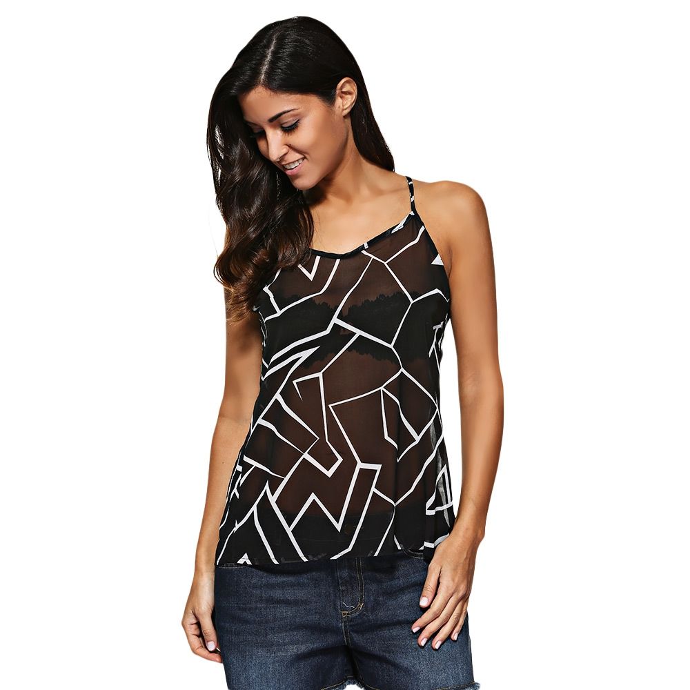 SEXY SPAGHETTI STRAP ALLOVER PRINT SLIT TANK TOP FOR WOMEN