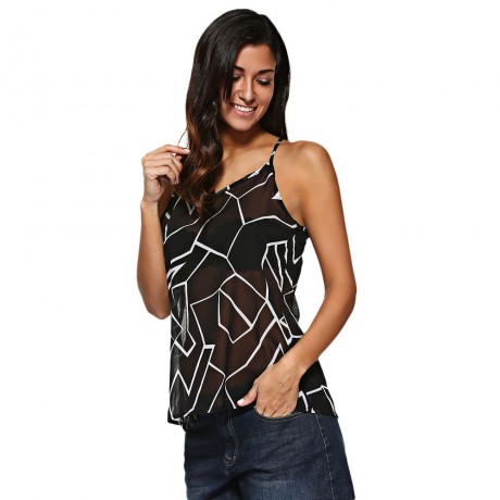 SEXY SPAGHETTI STRAP ALLOVER PRINT SLIT TANK TOP FOR WOMEN