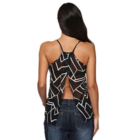 SEXY SPAGHETTI STRAP ALLOVER PRINT SLIT TANK TOP FOR WOMEN