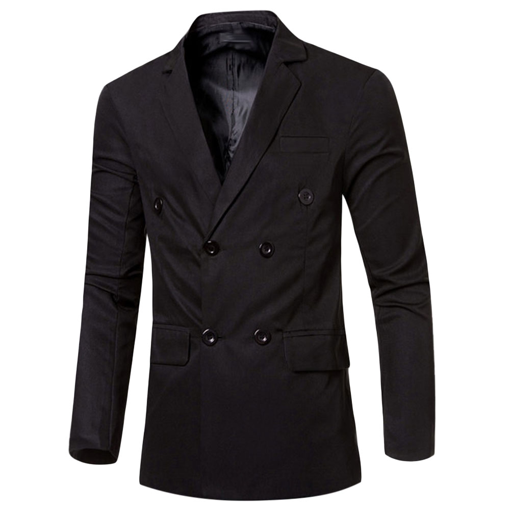 SIMPLE DESIGN SOLID COLOR POCKET DECORATION DOUBLE-BREASTED MALE SUIT JACKET