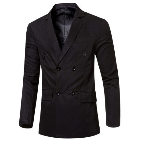 SIMPLE DESIGN SOLID COLOR POCKET DECORATION DOUBLE-BREASTED MALE SUIT JACKET