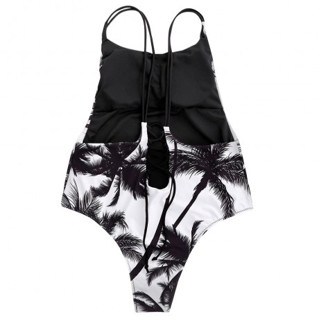 SPAGHETTI STRAP COCONUT TREE PRINT TROPICAL BACKLESS SWIMWEAR