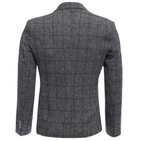 STYLISH GRID DESIGN FLORAL PRINT INSIDE TURN DOWN COLLAR MALE SLIM FIT SUIT