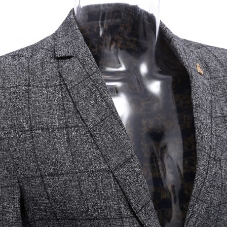 STYLISH GRID DESIGN FLORAL PRINT INSIDE TURN DOWN COLLAR MALE SLIM FIT SUIT