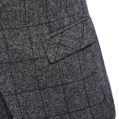 STYLISH GRID DESIGN FLORAL PRINT INSIDE TURN DOWN COLLAR MALE SLIM FIT SUIT