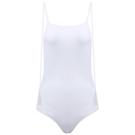 SEXY ROUND COLLAR BACKLESS GAUZE PATCHWORK HIGH WAIST PURE COLOR SWIMWEAR FOR WOMEN