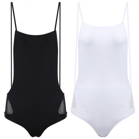 SEXY ROUND COLLAR BACKLESS GAUZE PATCHWORK HIGH WAIST PURE COLOR SWIMWEAR FOR WOMEN