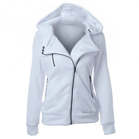 CASUAL TURN-DOWN COLLAR ZIPPER BUTTON DESIGN HOODIE FOR WOMEN