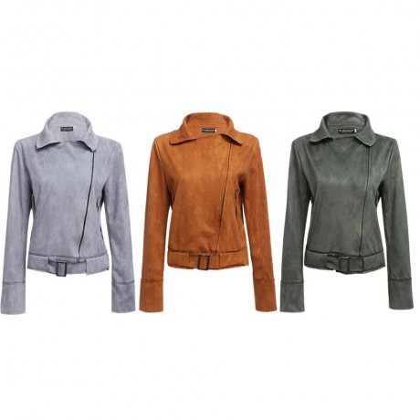 TRENDY LONG SLEEVE ZIPPER TYPE PURE COLOR WOMEN JACKET