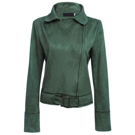 TRENDY LONG SLEEVE ZIPPER TYPE PURE COLOR WOMEN JACKET