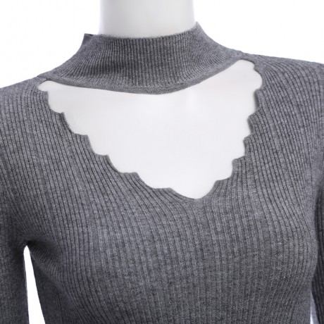 STYLISH LONG SLEEVE PURE COLOR WOMEN WOOLEN SWEATER