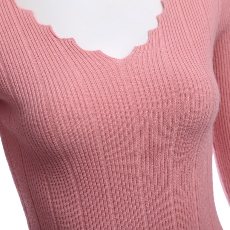 STYLISH LONG SLEEVE PURE COLOR WOMEN WOOLEN SWEATER