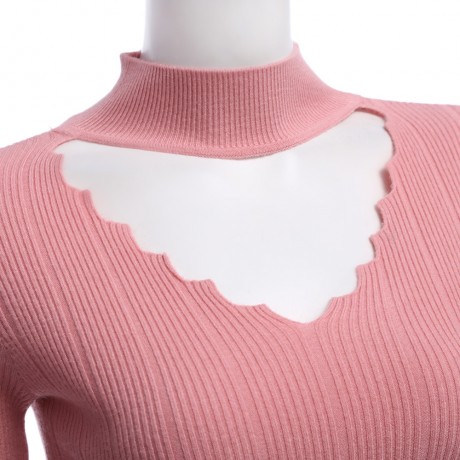 STYLISH LONG SLEEVE PURE COLOR WOMEN WOOLEN SWEATER