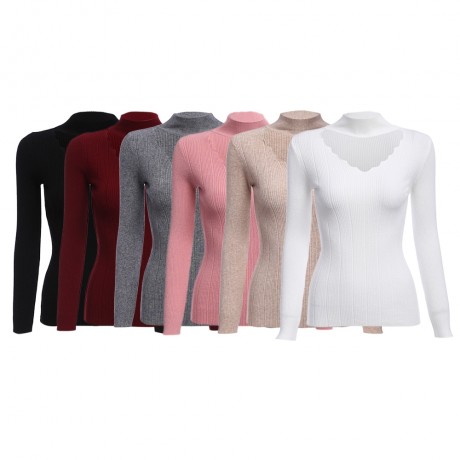 STYLISH LONG SLEEVE PURE COLOR WOMEN WOOLEN SWEATER